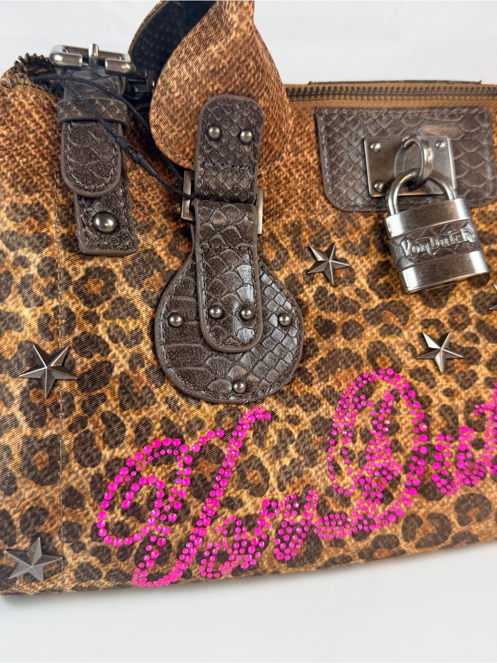 Von Dutch Bree Leopard Print Top-Handle Bag Y2K NWT - Picture 2 of 5
